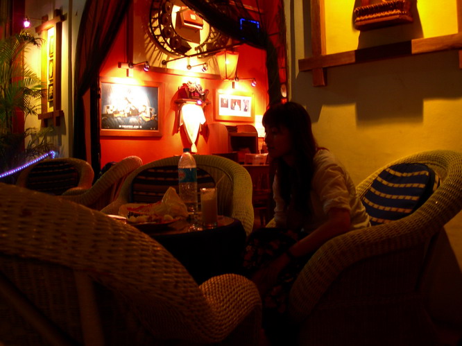 Kerry in a nice tourist restaurant. Siem Reap, Cambodia.