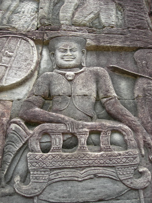 A detail showing a king riding on top of a elephant. Angkor, Cambodia.