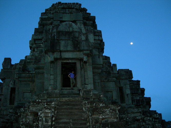 Moon rise over the temple. Angkor, Cambodia.