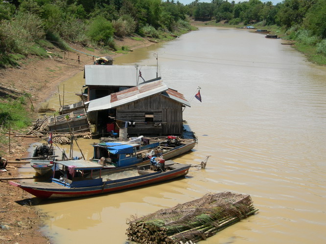 The house boats of the traders that travel the rivers of Cambodia. Battambang, Cambodia.