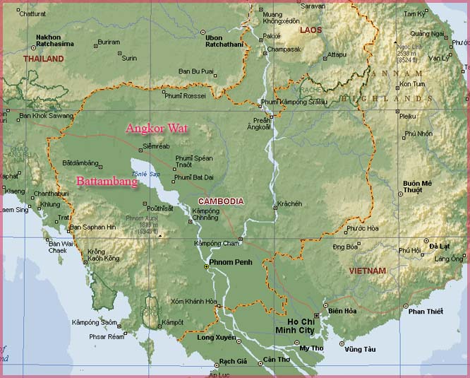 The 1000 year old ruins of Angkor Wat, are just a couple miles to the north the small town of Siem Reap, Cambodia.