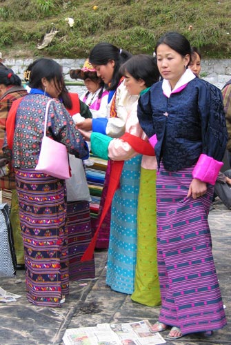 Women from Butan in traditional dress.