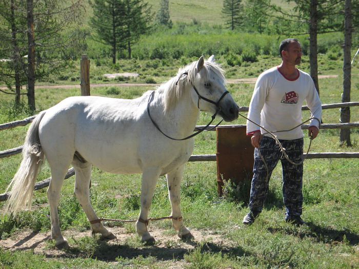 Our host getting one of the horses ready.