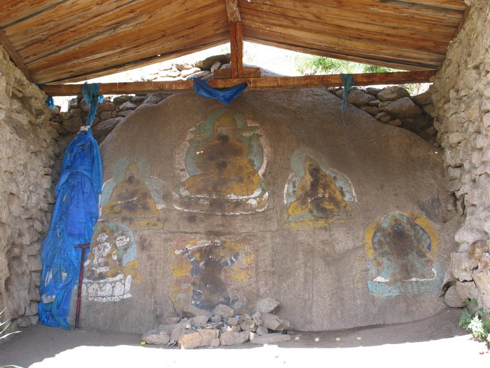 A rock with a image of Lama Tsong Khapa at Manjushree Monastery near Zuunmod, south Ulan Bator, Mongolia.