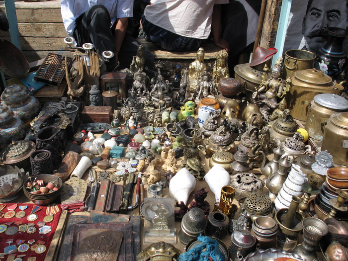 Antiques for sale at the big market in Ulan Bator, Mongolia.