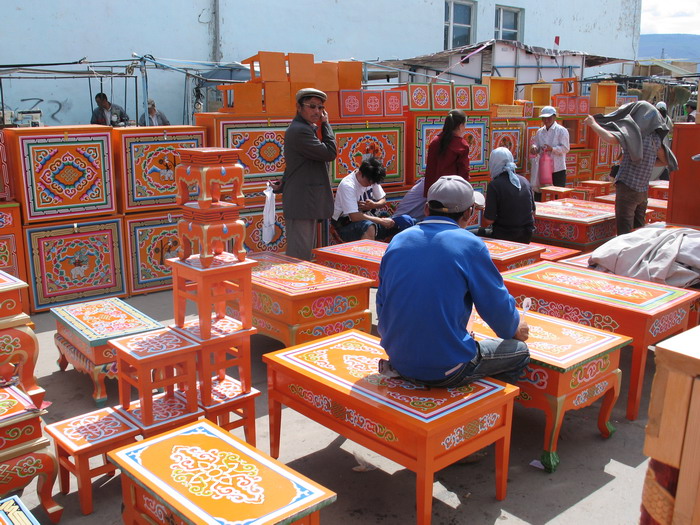 Typical Mongolian furniture for sale in Ulan Bator, Mongolia.