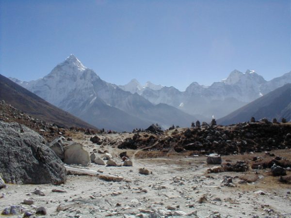 This area has many small stone memorials to the Sherpas and climbers that have died on Mt. Everest and the surrounding peaks.