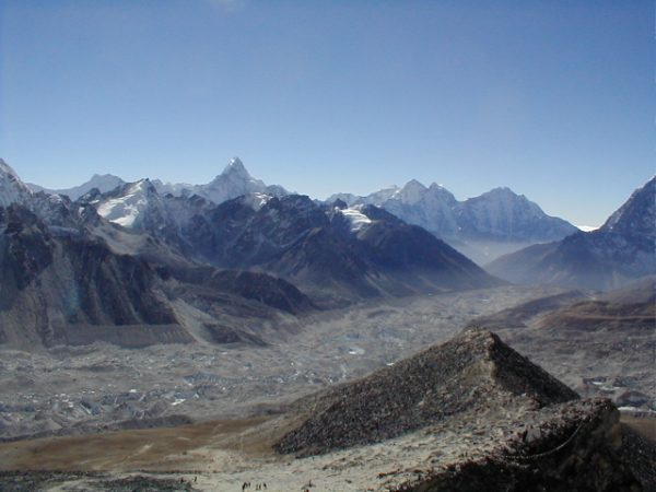 The Kumbu glacier and Mt. Ama Dablam (left-center).