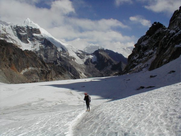 Liyang carefully making her way across the glacier.