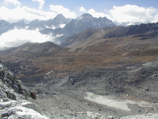 Looking over in the Gokyo valley from the top of the Cho-la pass, 17,800 feet (5426m). We still had a long way to go before the nearest lodge. This was the longest day of the trek, about 10 hours of walking.