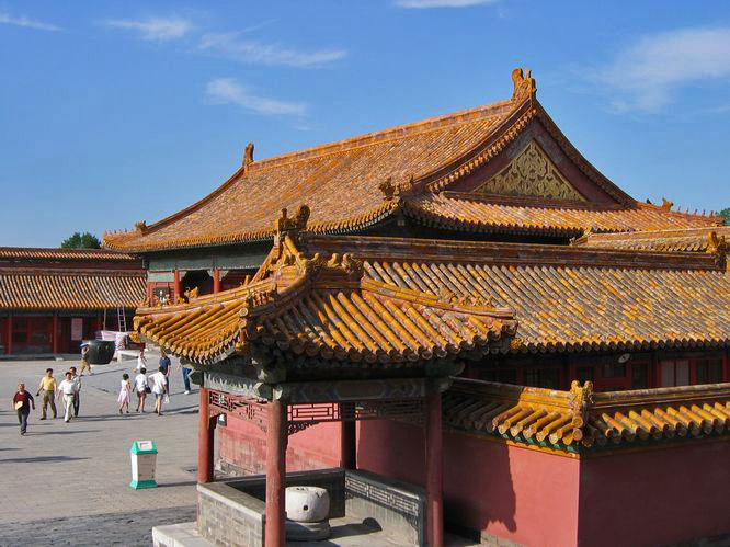 Lots of yellow tile roofs and red walls in the Forbidden City