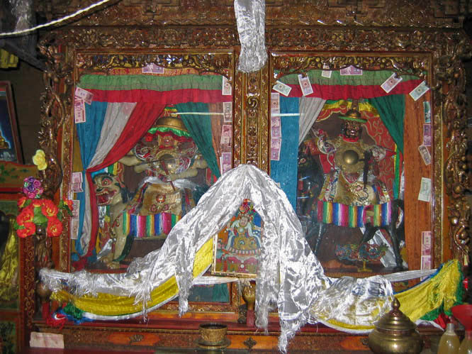 Statues inside a side room of that temple. Gadong, Central Tibet.