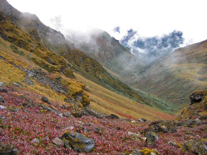 If you are not climbing a high mountain pass then you are decending from one. There was almost no flat ground during the walk.