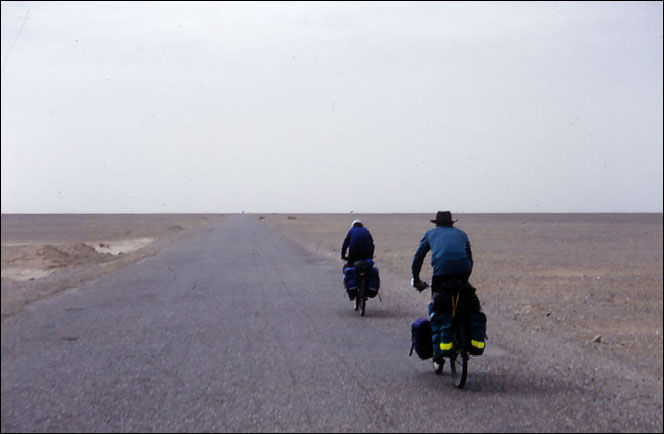 Sometimes it just seemed like an endless stone desert. It was some place in here that John would often recite his favorite quote from Laurence of Arabia, "Laurence, no one has crossed the Nufud desert and made it out alive!".Qhinghai, China.