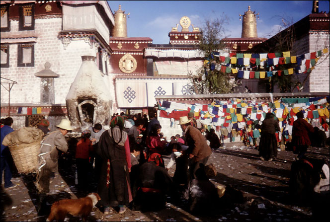 The Jokhang temple forms the central hub of the old part of Lhasa. Lhasa, Tibet.