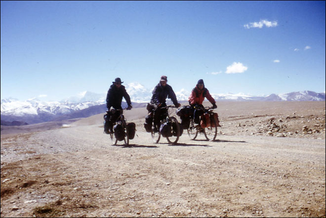 John, Ray and Marcel at the top of the last pass before Nepal. La Lung La, Tibet.
