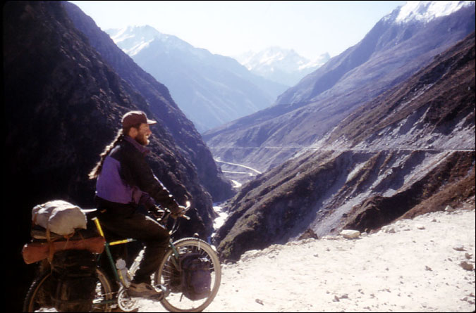 Ray checking out the coming switchbacks that lead to the Nepal border. Nyalam, Tibet.