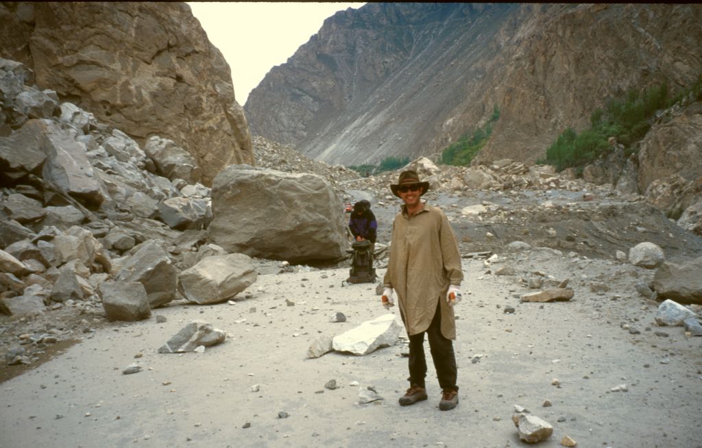 John looking happy while we investigate how to get the bikes through the rock slide. It was only a few hours later that they were able to clear the whole road, with the help of a lot of dynamite, and some heavy machinery.