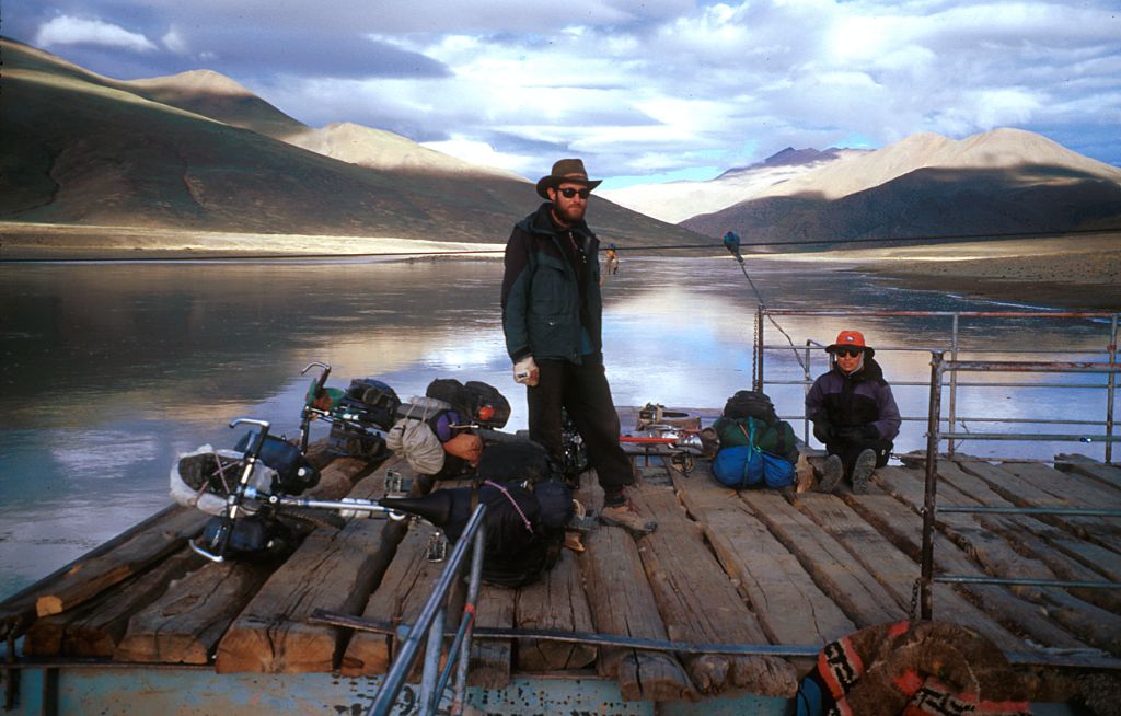This primitive ferry carried us across the Brahmaputra River, a river that would have be to big for us to cross on our own. The river's source is located close to Mt. Kailash. We had been more or less following the course of the river up until this point. Saga, Tibet.